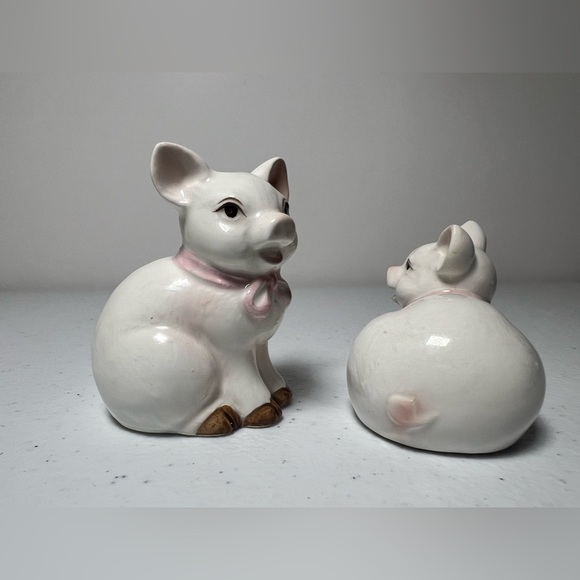 VTG Takakashi Pigs Salt & Pepper Shakers Pink Bow Farmhouse Cottage Core Japan - Picture 6 of 13